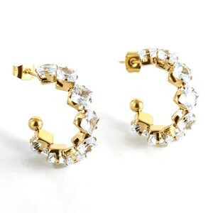 18K Gold Plated Hoop Earrings*Diamond Swarovski Crystal White Zircon CZ*ZX
